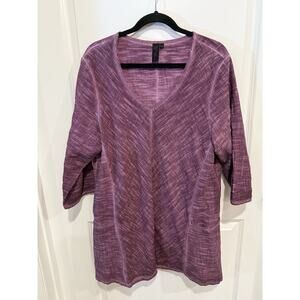 Focus Casual Life Top Women Sz Large Purple Tunic 3/4 Sleeve Pockets Cotton Knit